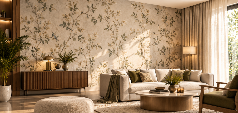 Elegant wallpaper in a thoughtfully designed interior