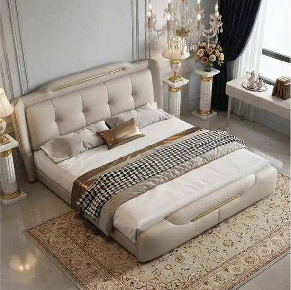Rono Bed with Tufted, Button-Padded Headboard